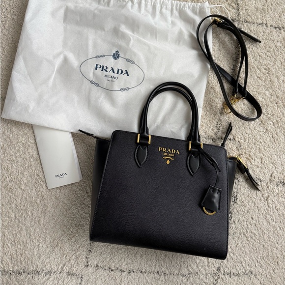 Prada Handbags - Prada Black Saffiano Leather Satchel